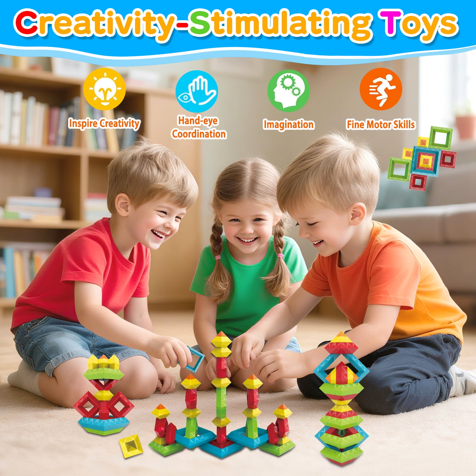 STEM Building Blocks for Toddlers, 48 PCS Educational Stacking Toys - Developmental Learning Toys, Construction Toys for Kids 3 4 5 6 Years Old, Gift for Boys Girls