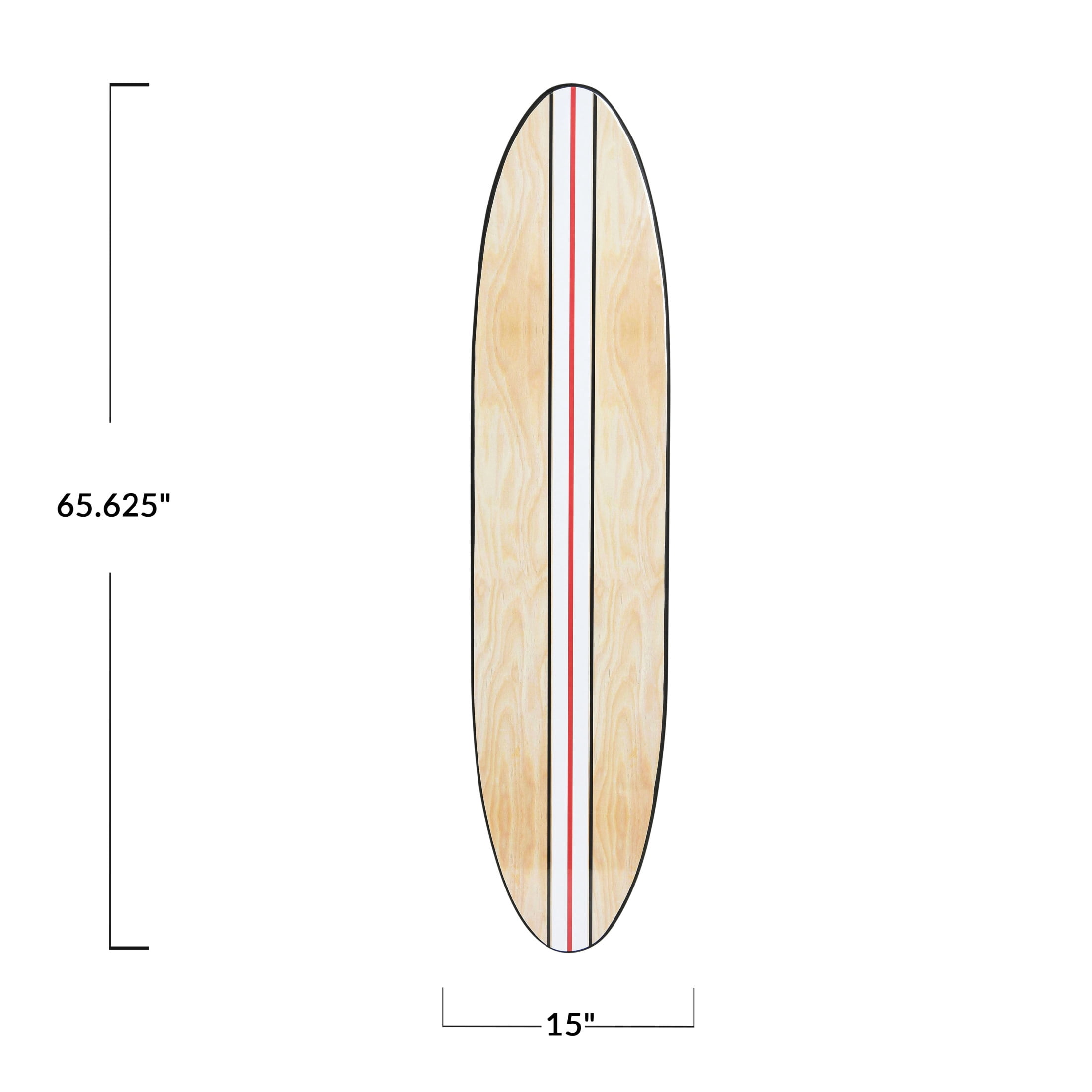 Creative Co-Op Coastal Decorative Surfboard Wall Décor for Living Room; Contemporary White Stripe Design Overlaid On Light Natural Wood