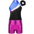 thumbnail image 3 of YONGHS Kids Girls Hollow Back Metallic Gymnastic Leotard with Sports Shorts 2Pcs Tracksuit Royal Blue&Rose 12, 3 of 7