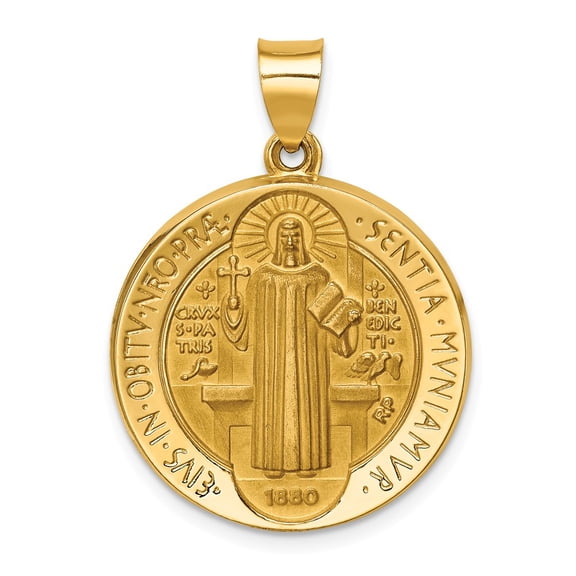 14K Polished and Satin St. Benedict Reversible Hollow Medal Pendant XR1680
