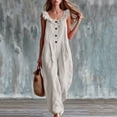 thumbnail image 5 of Sokhug Women's Wide Leg Jumpsuit Ruffle Strap Button Front Casual Loose Fit Summer Romper Overalls with Pockets, 5 of 7