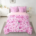 thumbnail image 2 of jejeloiu Cartoon Cute Flower 7pcs Bedding Comforter Set,Kawaii Floral Queen Bedding Sets,Hotpink Peach Blossom Queen Sheet Sets For Kids,Luxury Bedroom Decor Reversible, 2 of 8