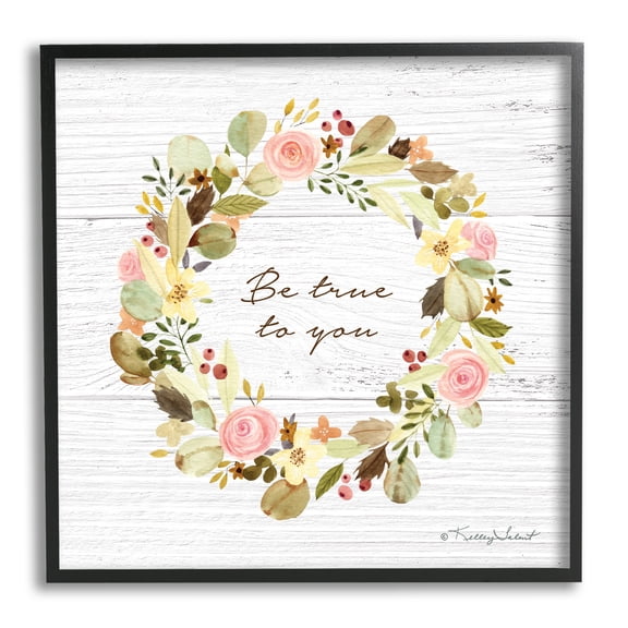 Stupell Be True To You Peony Wreath Botanical & Floral Painting Black Framed Art Print Wall Art