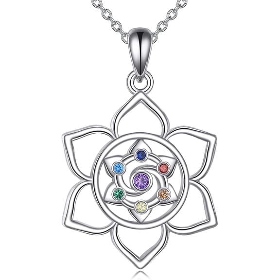 YAFEINI Lotus Flower Necklace 925 Sterling Silver Chakra Pendant Necklace Healing Crystal Ocean Jewelry Gifts For Women Friend