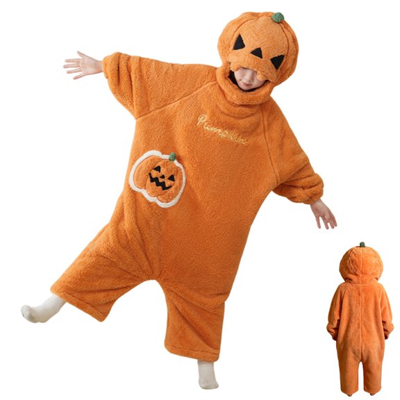 YOUYEDIAN Halloween Pumpkin Onesie for Kids Cute Funny Plush Hooded One Piece Outfits