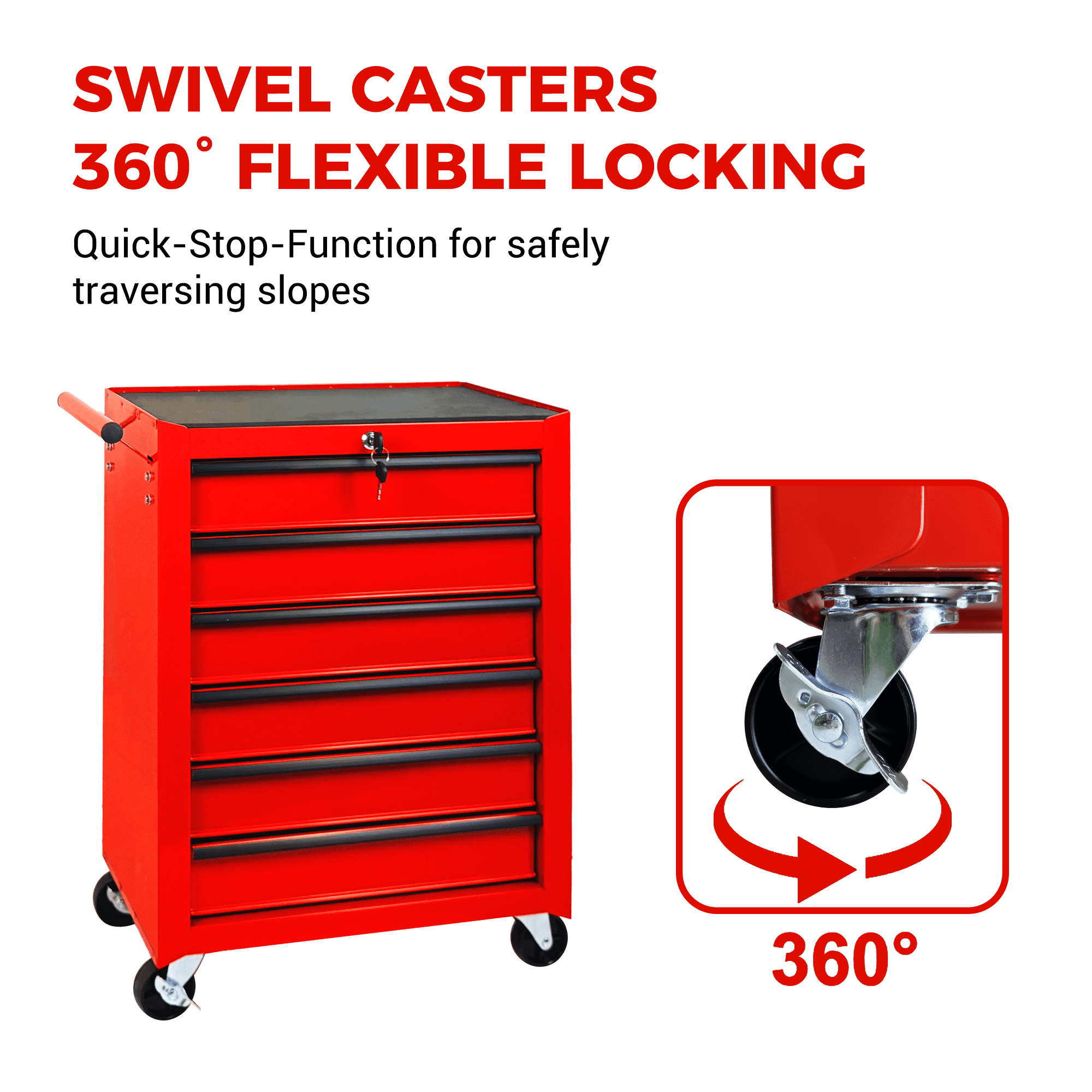 Rolling 20-Inch Metal Tool Chest with 6 Drawers and Ball Bearing Slides, Steel Tool Cabinet for Garage and Workshop, Red