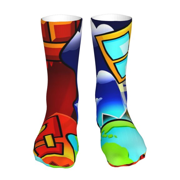 Saiise Geometry Dash Funny Socks Men Women Adults Novelty Graphic Crew Tube Socks Crazy Design Casual Dress Socks for Sports,Running,Travel