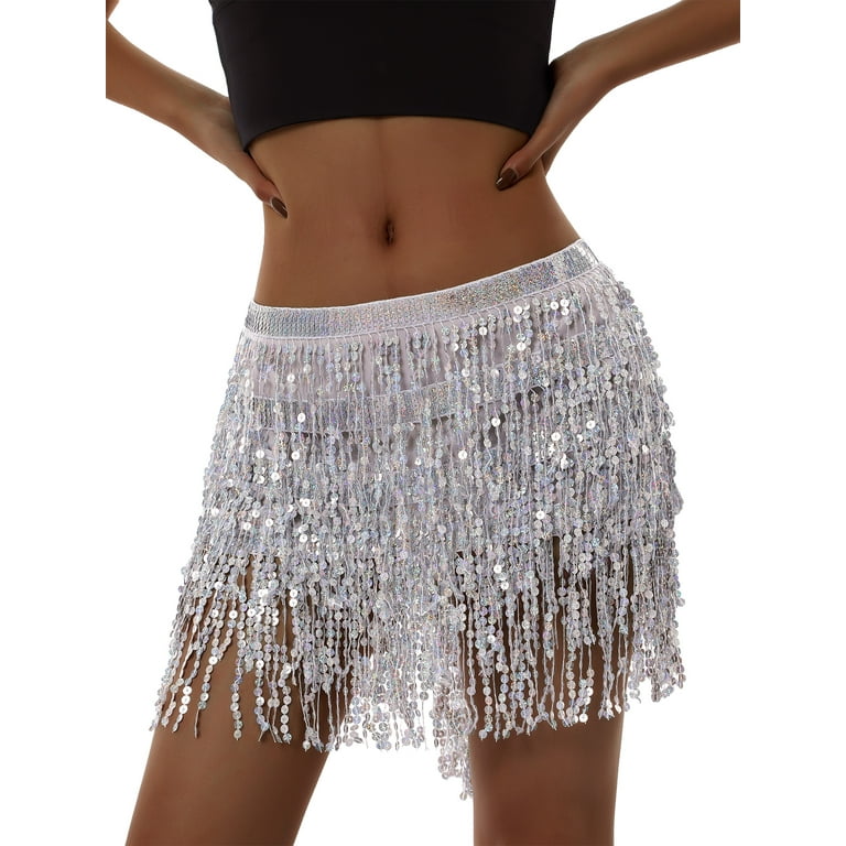 Silver sparkly cheap tassel skirt