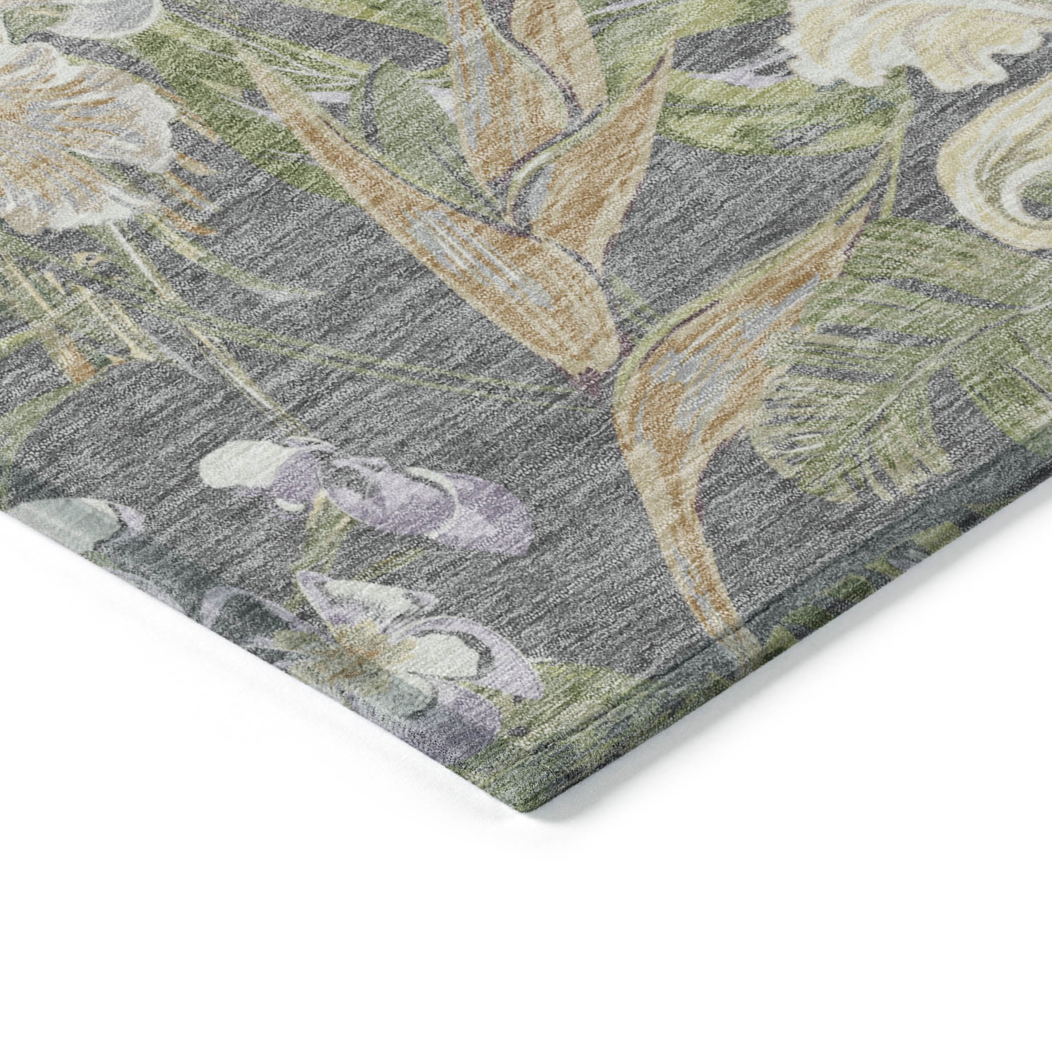 Addison Rugs Chantille Indoor/Outdoor Transitional Floral Gray Washable Rectangle Rug, 1'8" x 2'6"