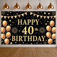 thumbnail image 5 of Gold Theme Happy 40th Birthday Banner Golden Balloons 40th Birthday Display Star Pattern Heart Design Milestone Birthday Backdrop for 40th Birthday Party Adult Celebration Indoor Decoration, 5 of 9