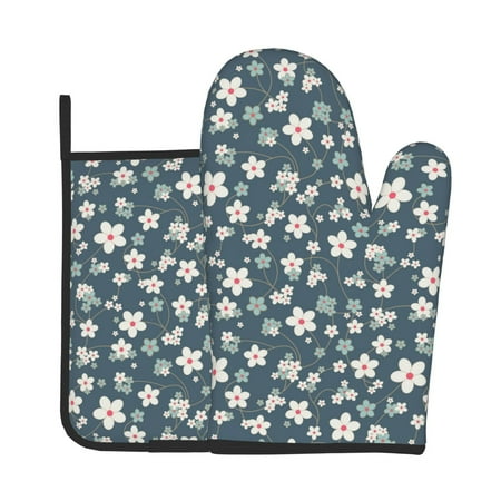 

Lukts Blue Flower Print Kitchen Heat-Resistant Gloves and Spacers 2pcs Set Suitable for Baking and Cooking