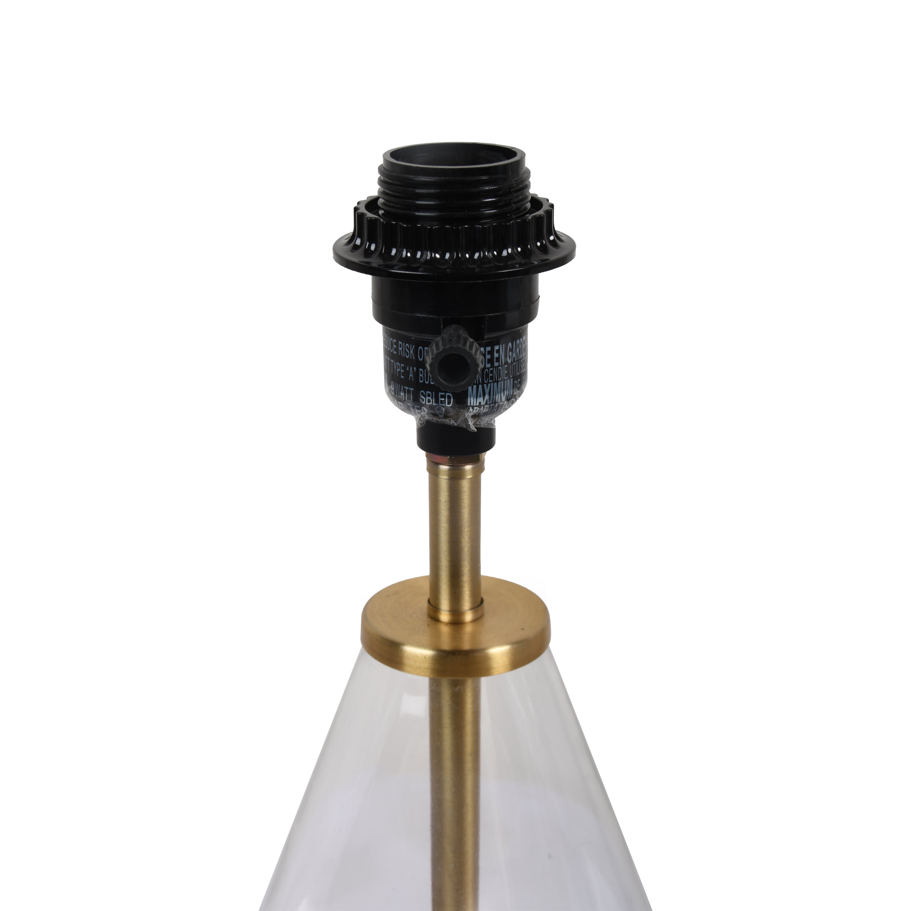 Better Homes & Gardens 18" Clear Glass Table Lamp with Brass Metal Base and Beige Shade
