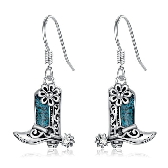 Coachuhhar Western Earrings for Women 925 Sterling Silver Cowboy Boots Turquoise Western Dangle Drop Earrings Country Jewelry Gifts for Cowgirl Cowboy