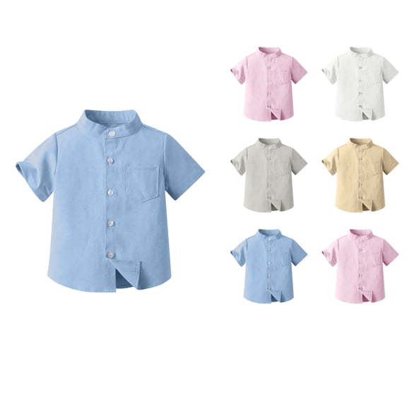 Antinious Toddler Boys School Uniform Button Pullover Short Sleeve Stand Collar Solid Versatile Trendy Tops