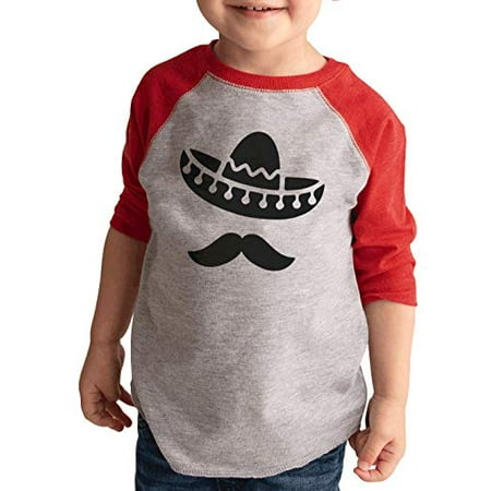 

7 ate 9 Apparel Kids Sombrero Mustache Cinco De Mayo Red Baseball Tee