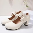 thumbnail image 4 of Aobny Chunky Shoes Women Closed Toe Heels Pumps Pumps Shoes High Heels Shoes Round Toe Hook & Loop Soft Toe White Mid Heel Womens Shoes Casual,Size 38, 4 of 5