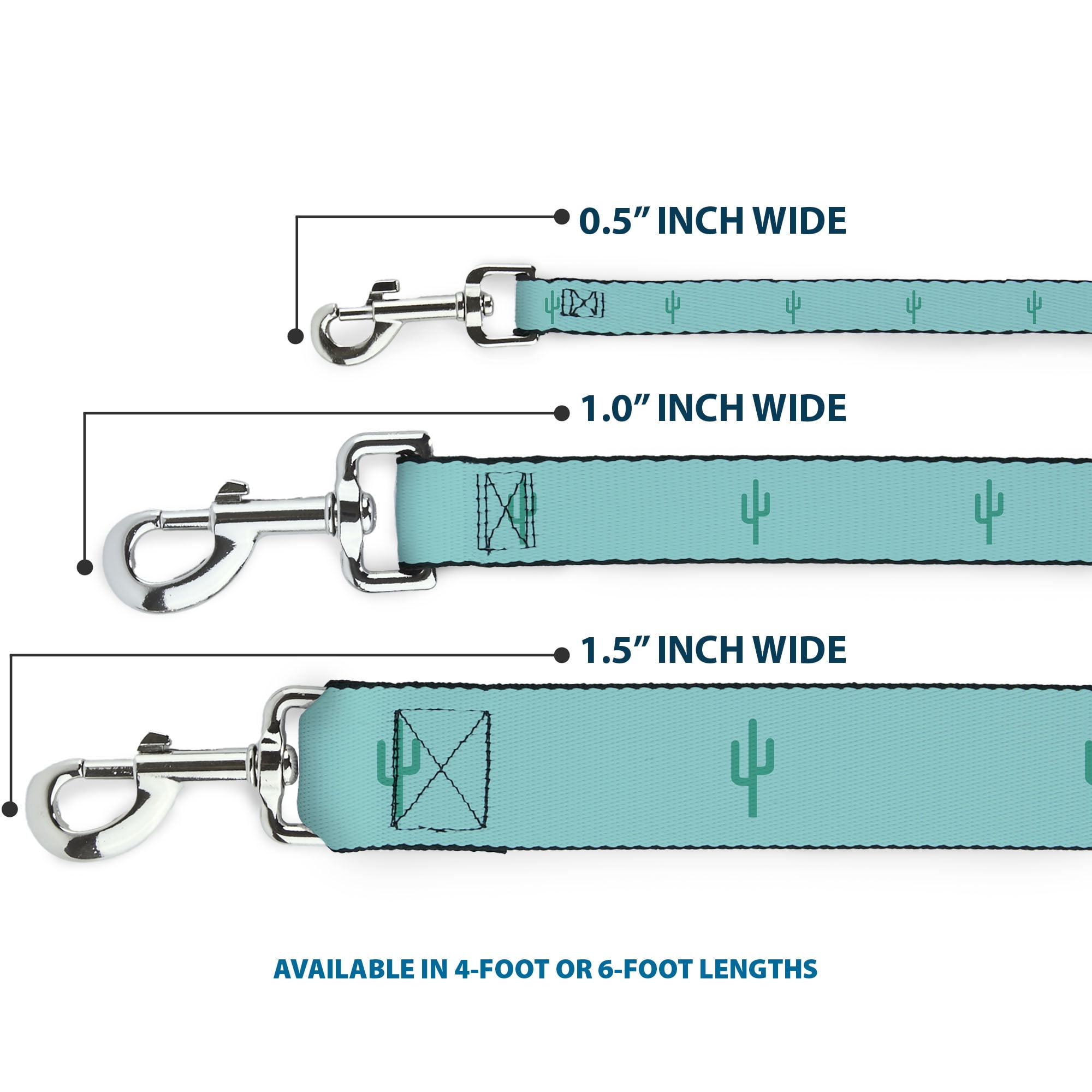 Buckle-Down Pet Leash, Dog Leash, Cacti Aqua Blues, 6 Feet Long 1.0 Inch Wide