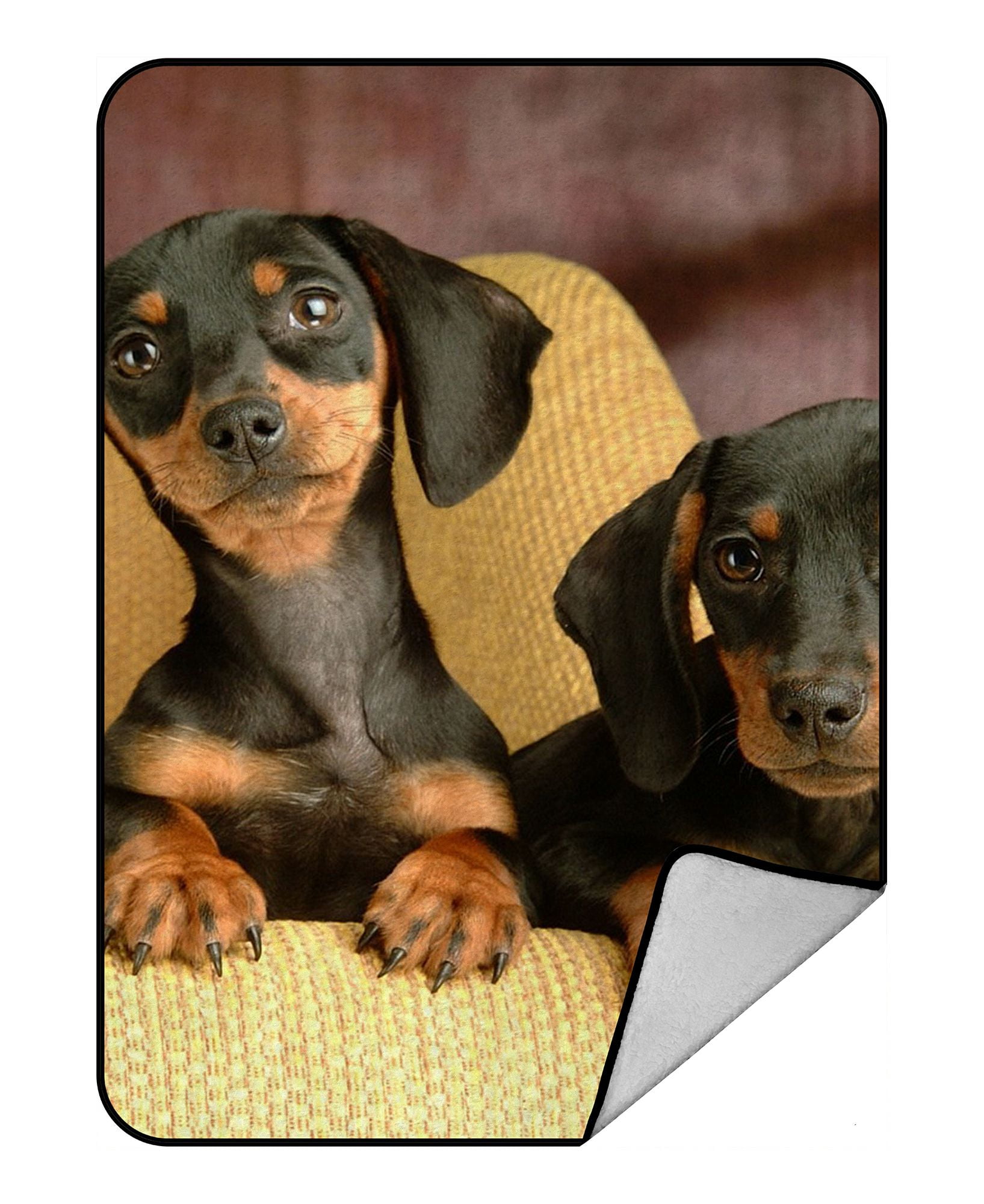 ZKGK Dachshund Blanket Crystal Velvet Front and Lambswool Sherpa Fleece