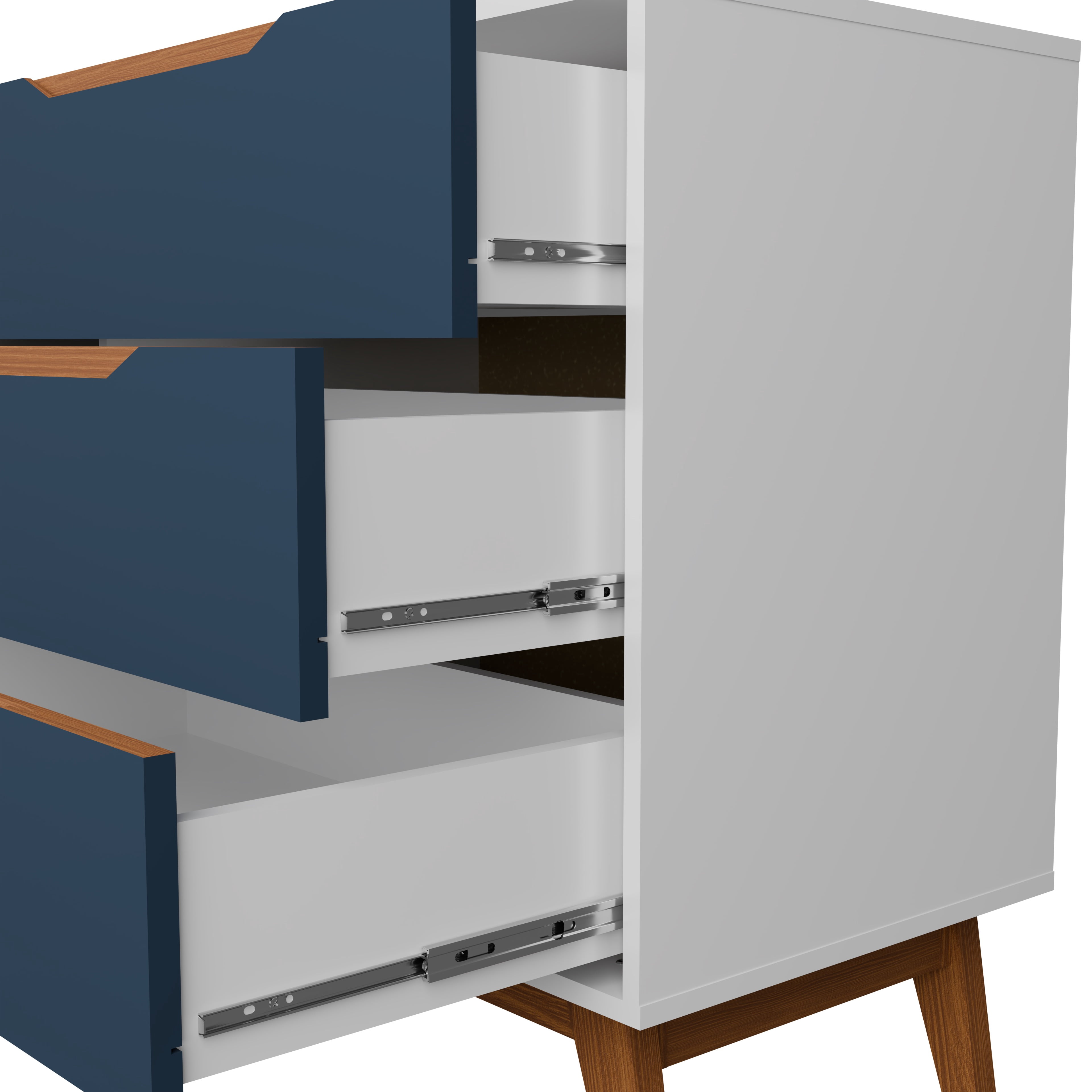 Kappesberg Rio 6-Drawer Dresser with Built-in Handles and Telescopic Slides - White/Blue - for Adults and Teens