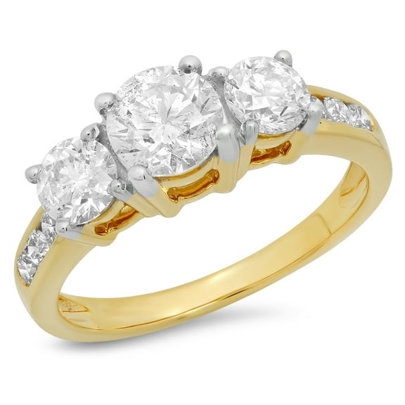 Dazzlingrock Collection 1.50 Carat (ctw) 14k Round Diamond Ladies 3 Stone Engagement Bridal Ring 1 1/2 CT, Yellow Gold, Size 8
