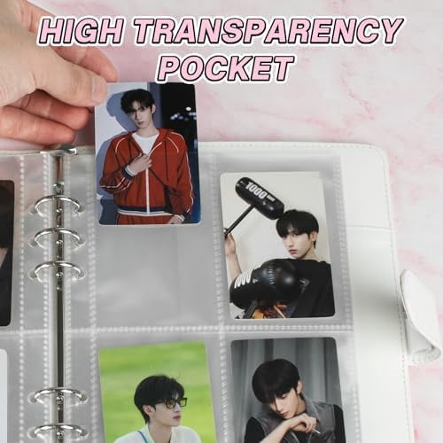 A5 Kpop Photocard Binder, 6 Ring Binder Album with 200 Card Slots, PU Leather Binder Cover with Magnetic Buckle Closure for Organizing Trading Cards - White