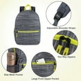 thumbnail image 5 of 17 Inch Backpack with Front Zippered Pocket and Side Mesh Pockets for Travel and Commute in Heather Gray with Neon Green Zippers, 5 of 7