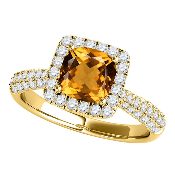 Mauli Jewels Engagement Rings for Women 0.95 Carat Diamond And Cushion Cut Citrine Ring 4-prong 10K Yellow Gold