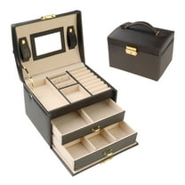Unique Bargains 3 Layer Jewelry Box with Mirror for Women PU Leather Jewelry Organizer Black