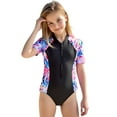 thumbnail image 6 of Ulitacool Teen Swimsuit Girl 9-10 Years Floral Print Ne Piece With Front Zipper Qick Dry Swimwear Cute Beath Wear Black, 6 of 8