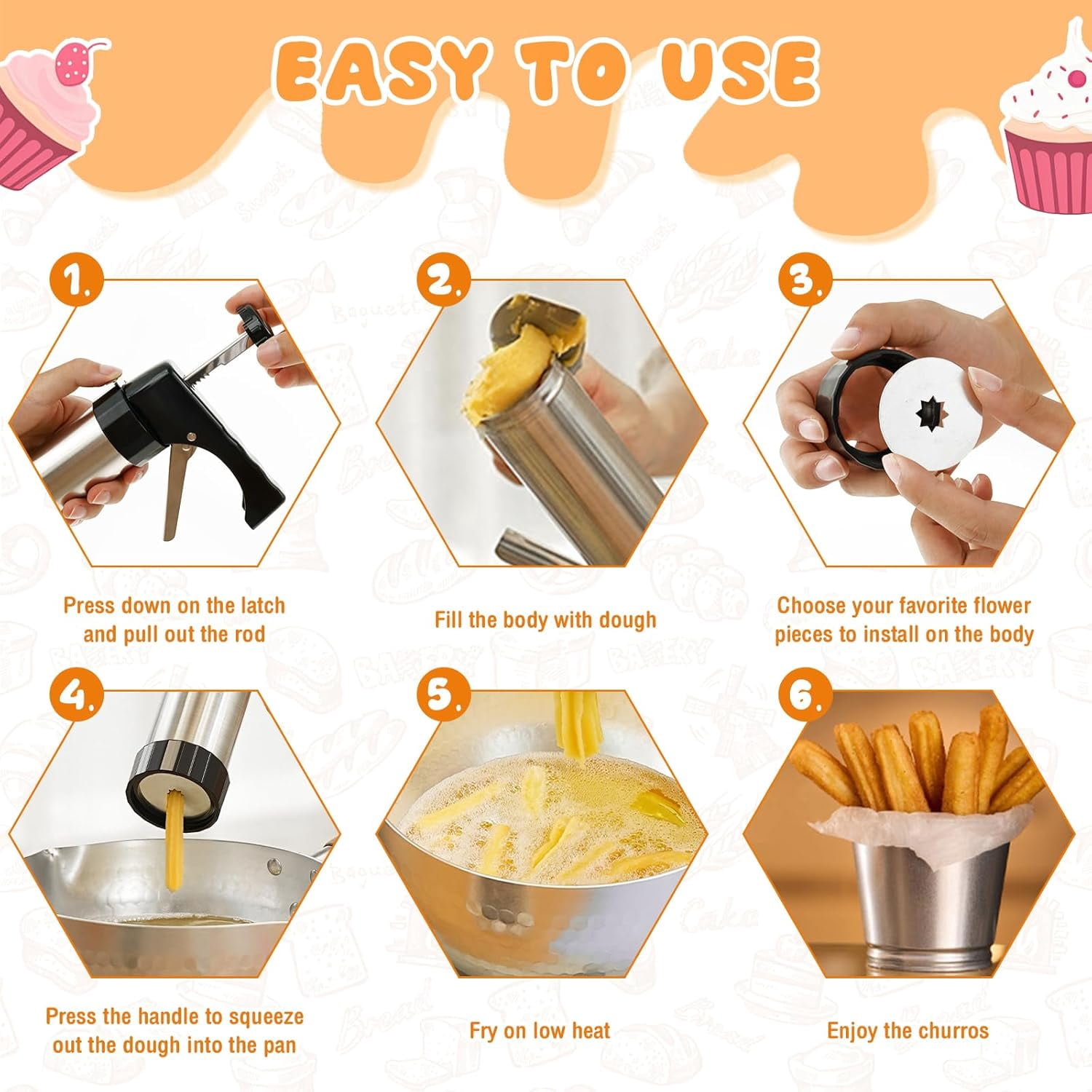 Tcwhniev 31Pack Churro Maker Machine Thickened Stainless Steel Churro Maker Kit Multifunctional Churro Maker Gun Kit Household Churro Cookie Making Kit for Homemade Churros Cookies