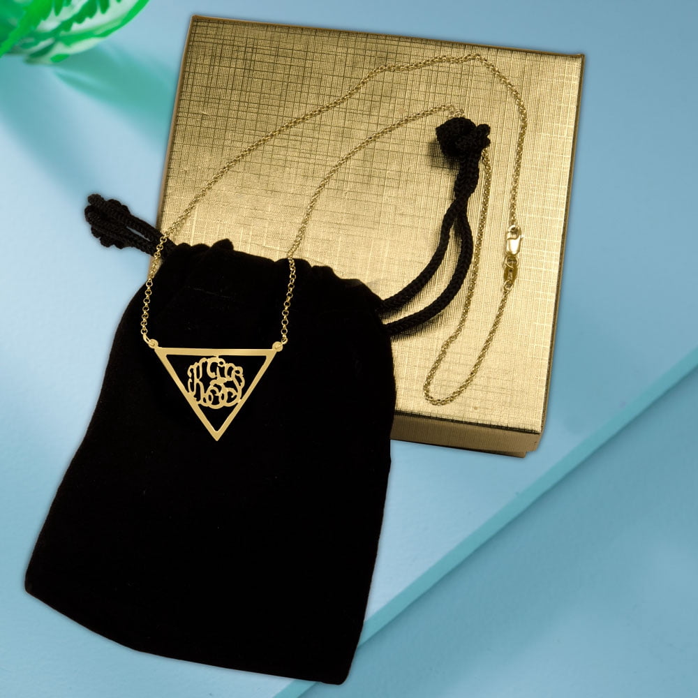 Personalized Pyramid Monogram Necklace in Sterling Silver or 14K Gold Plated Sterling Silver