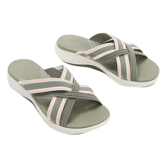 yulier Sandals for Women, Slide Sandals Latest Upgrade Elastic Correction Ladies Sandals Summer Slippers (Green)