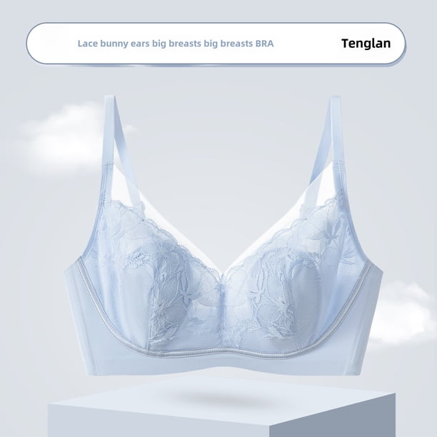 Ropa interior ultrafina de verano con orejas de conejo sin dejar huellas para mujer, pecho grande, encaje sexy pequeño, sujetador de copa de cristal de látex transpirable