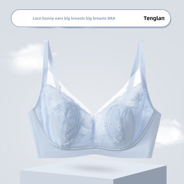 Ropa interior ultrafina de verano con orejas de conejo sin dejar huellas para mujer, pecho grande, encaje sexy pequeño, sujetador de copa de cristal de látex transpirable