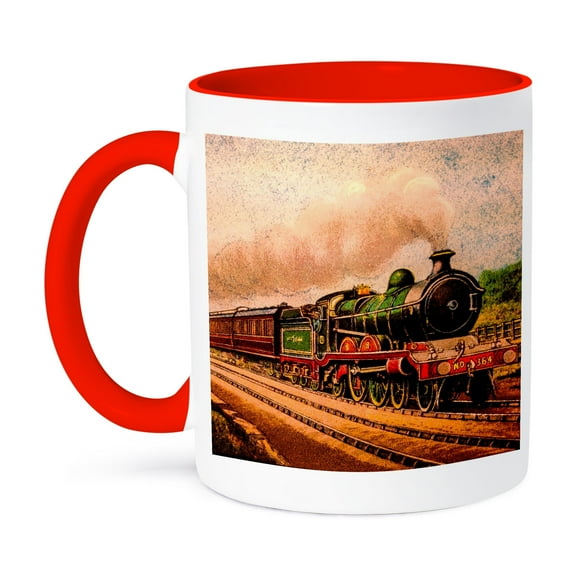 3dRose, Magic Lantern Slide Vintage Steam Engine Locomotive Train Railroad, 11oz Two-Tone Red Mug