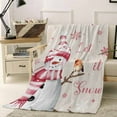 thumbnail image 2 of Christmas Snowman Throw Flannel Blanket 32x48In Bird Snowflake Winter Pink Linen Texture Super Soft Cozy Bed Blanket, Lightweight Plush Fuzzy Bed Throw for Bedroom Sofa Couch Living Room, 2 of 4