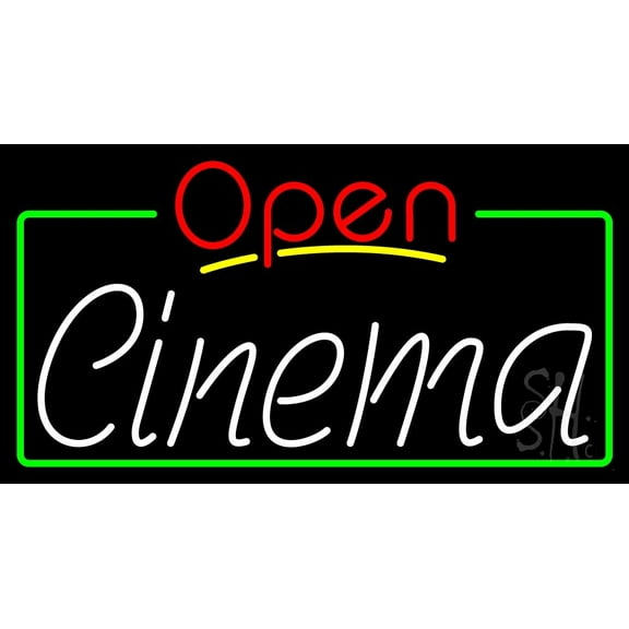 Cinema Open LED Neon Sign 20" Tall x 37" Wide - inches Black Square Cut Acrylic Backing, with Dimmer - Premium built indoor Sign for Cinema.