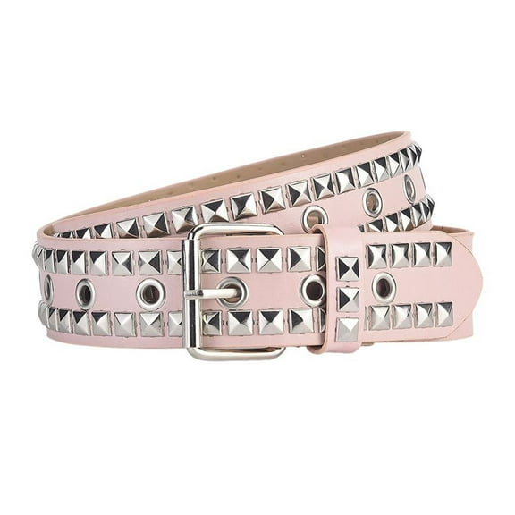 SWSMCLT Women's All Seasons Studded Belt Biker Buckle Cyberpunk Casual Harem Medium Groove Belt Adjustable 2025 Pink X-Small-Large