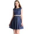 thumbnail image 1 of INSPIRE CHIC Robe en Denim pour Femme Ceinturée Col Rond au-Dessus du Genou Manches Courtes Élégante Robes de Travail, 1 of 6