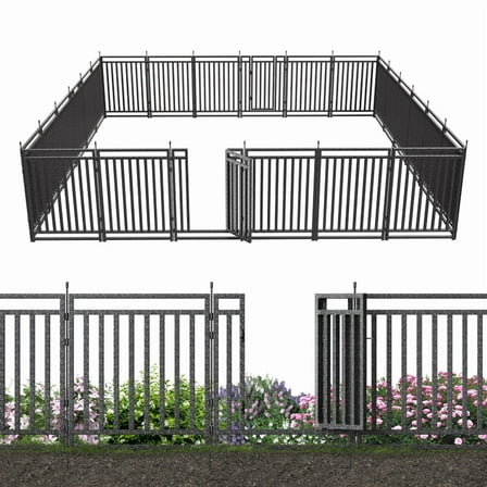 Petorldog Decorative Garden Fence, 54ft x 40in , 21 Panels   3 Gates, No Dig Metal Dog Fence for Yard | Black-Silver