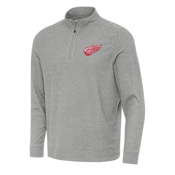 Men's Antigua Heather Gray Detroit Red Wings Subtle Quarter-Zip Sweatshirt