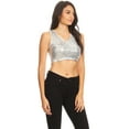 thumbnail image 2 of Summer Womens Sparkle Stripe Front Sequin Slim Fit Cropped Vest Tank Tops, 2 of 5