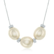 TheJewelryHut Fancy Designer Sterling Silver Three Fresh Water Pearl and CZ Necklace