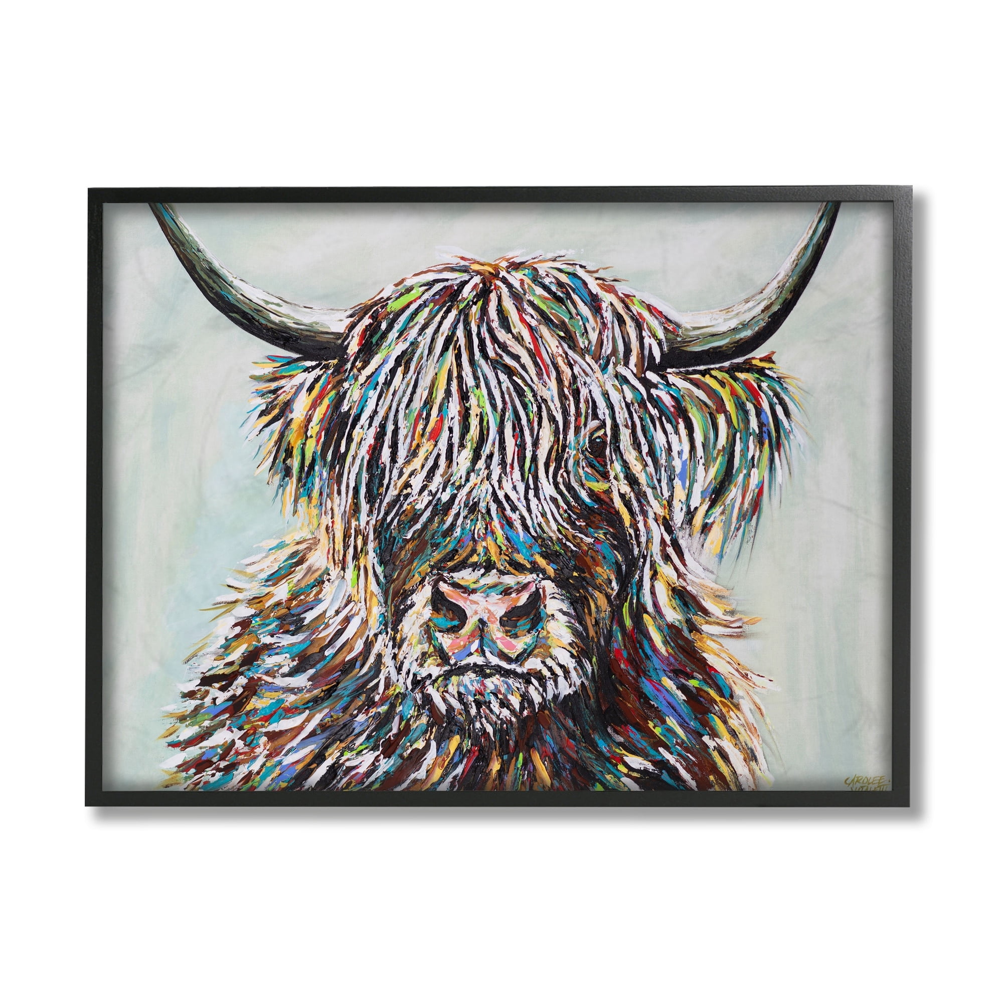 Stupell Industries Country Cattle Wooly Highland Portrait Rainbow Hair Grey Framed, 16 x 20, Design by Carolee Vitaletti
