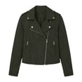 thumbnail image 4 of Women's Suede Short Jacket Vintage Zip Up Lapel Collar Casual Biker Bomber Jackets Casual Outerwear (Green,XL), 4 of 4