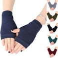 thumbnail image 2 of Unisex Cotton Knitted Fingerless Gloves Solid Color Stretchy Thumb Hole Wrist Length Driving Mittens Hand Warmers, 2 of 13