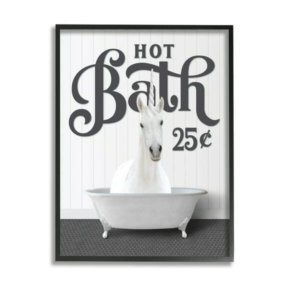 Stupell Industries Vintage Unicorn Tub Animals & Insects Painting Black Framed Art Print Wall Art, 11 x 14