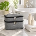 thumbnail image 5 of Double Layer Travel Makeup Bag, Oxford Fabric Cosmetic Organizer with Handle, Portable Large Capacity Toiletry Bag for Women, 5 of 5