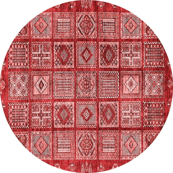 Ahgly Company Machine Washable Indoor Round Abstract Red Modern Area Rugs, 4' Round