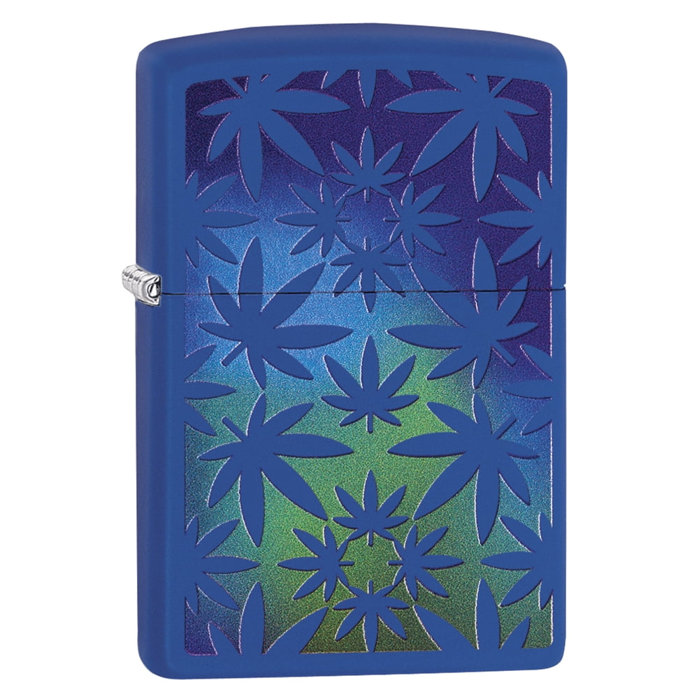 Zippo Lighter Weed Leaves Royal Blue Matte 79443